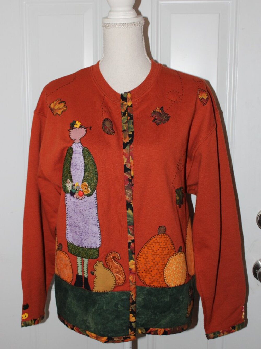 Vintage Autumn Fall Appliqué Embroidered Fall Jacket Hand Crafted Size Medium - Picture 2 of 4